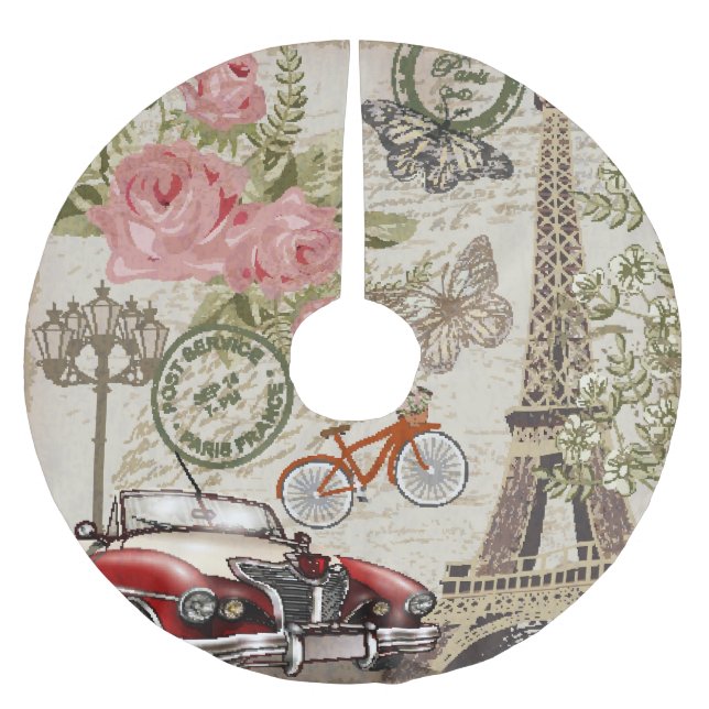 Paris Vintage: Postcard Style Brushed Polyester Tree Skirt (Front)