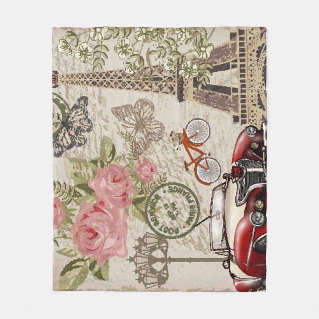 Paris Vintage: Postcard Style Fleece Blanket (Front)