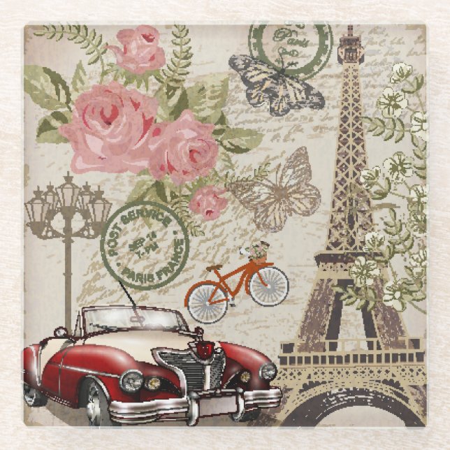 Paris Vintage: Postcard Style Glass Coaster (Front)