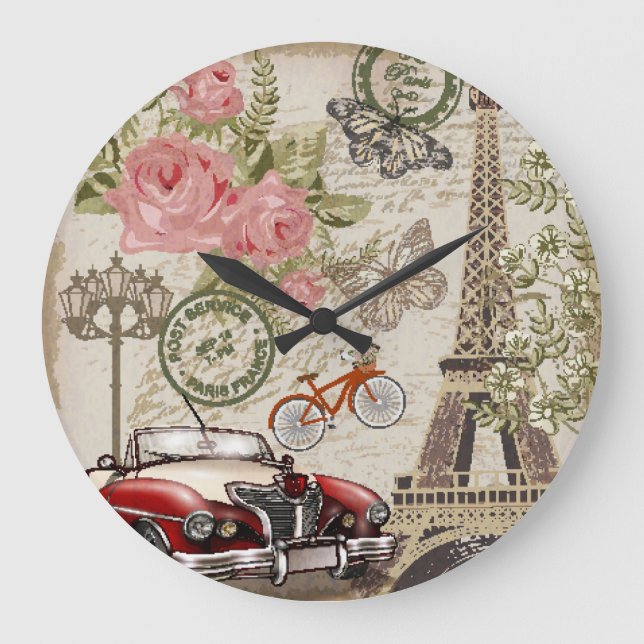 Paris Vintage: Postcard Style Large Clock (Front)
