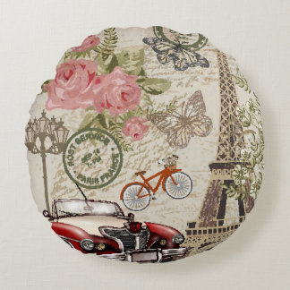 Paris Vintage: Postcard Style Round Pillow