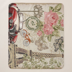 Paris Vintage: Postcard Style Sherpa Blanket