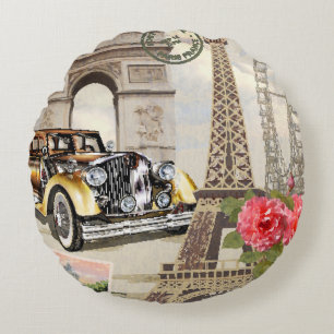 Paris vintage poster. vintage, poster, paris, old, round pillow