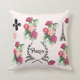 Paris Vintage Roses Pink Pillow