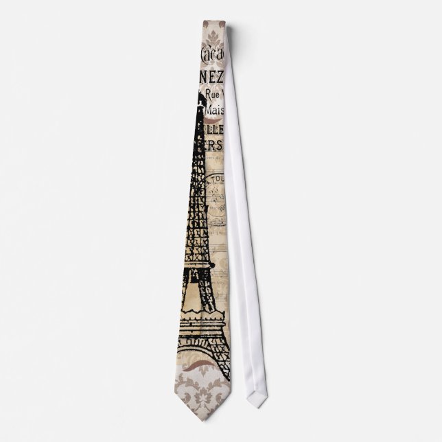 Paris Vintage Shabby Chic Eiffel Tower Neck Tie (Front)