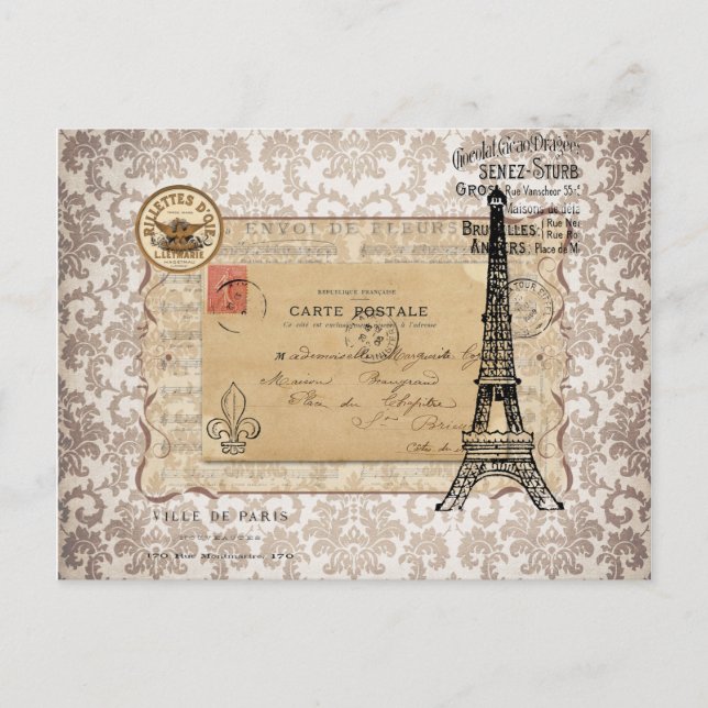 Paris Vintage Shabby Chic Eiffel Tower Postcard (Front)