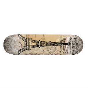 Paris Vintage Shabby Chic Eiffel Tower Skateboard