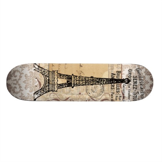 Paris Vintage Shabby Chic Eiffel Tower Skateboard