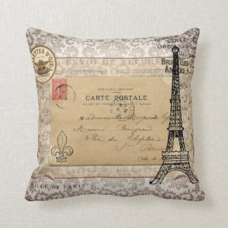 Paris Vintage Shabby Chic Eiffel Tower Throw Pillow