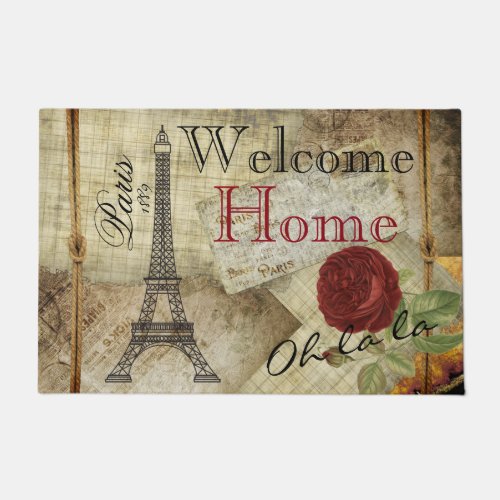 Paris Vintage Style _ Red Rose Doormat
