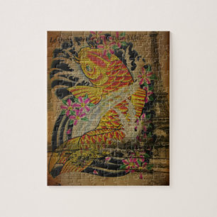 Paris vintage tattoo japanese koi fish jigsaw puzzle