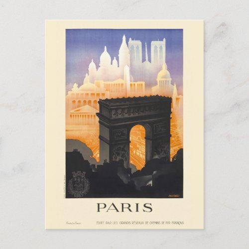 Paris Vintage Travel Poster 1935 Postcard