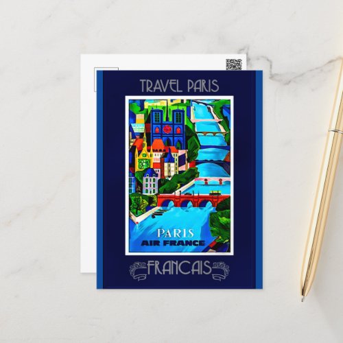 Paris vintage travel poster colorful postcard