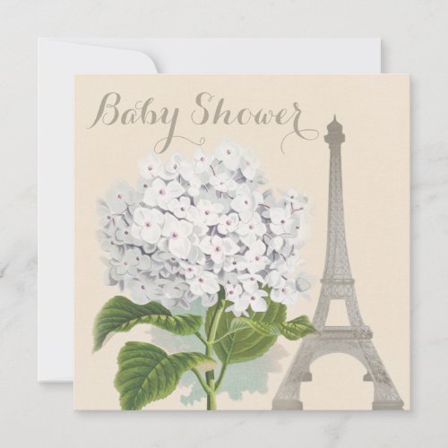 Paris Vintage White Hydrangea Flower Baby Shower Invitation