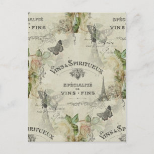 Paris Vintage Wine and Roses Postcard