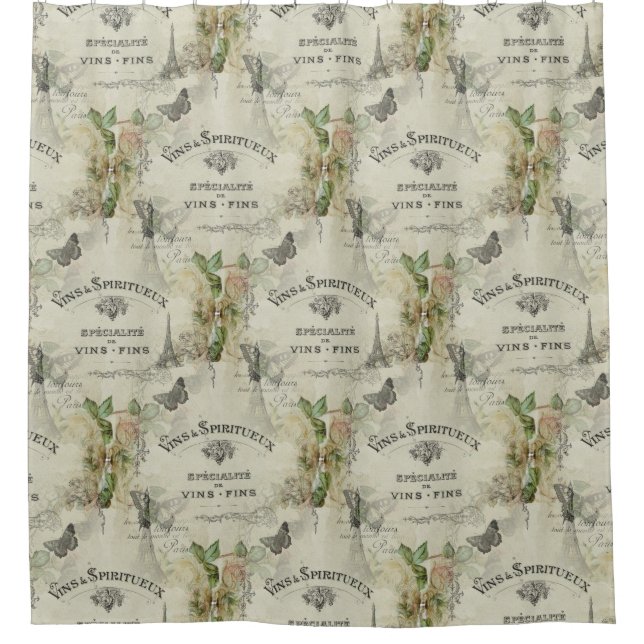 Paris Vintage Wine and Roses Shower Curtain (Front)