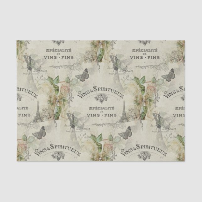 Paris Vintage Wine and Roses Tissue Paper (Front)