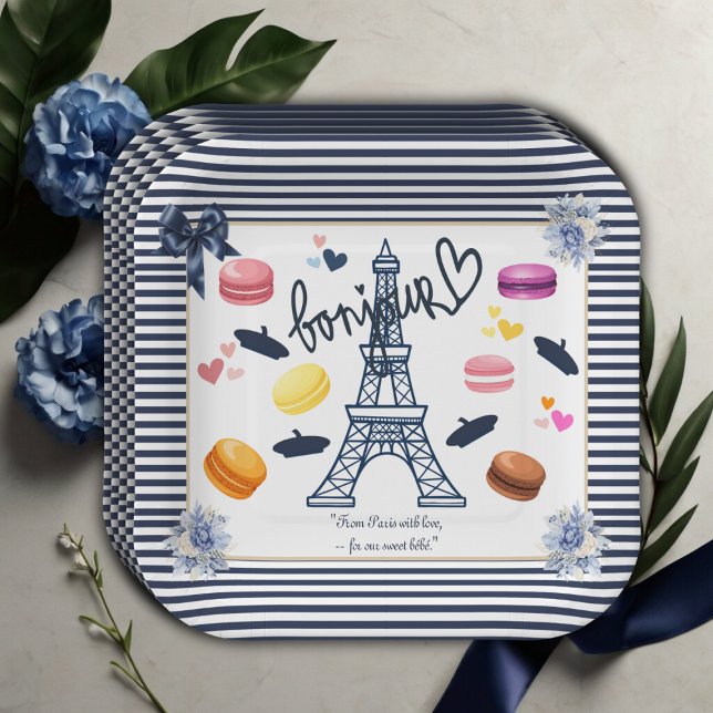 Paris w/ Love for Our Sweet Bebe Baby Shower  Paper Plates (Creator Uploaded)