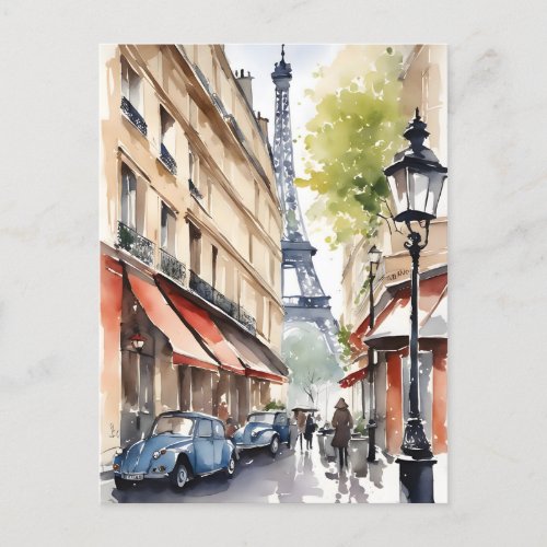 Paris watercolor art postcard
