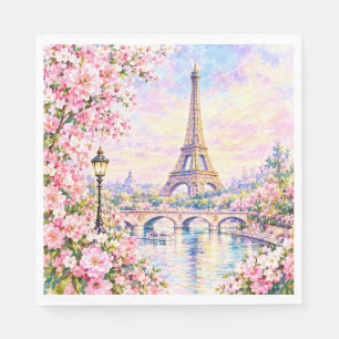 Paris Watercolor Eiffel Tower Pink Floral French Napkins