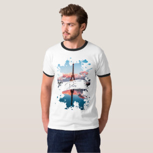 Paris Watercolor Splash Art T-Shirt   Eiffe Tower 