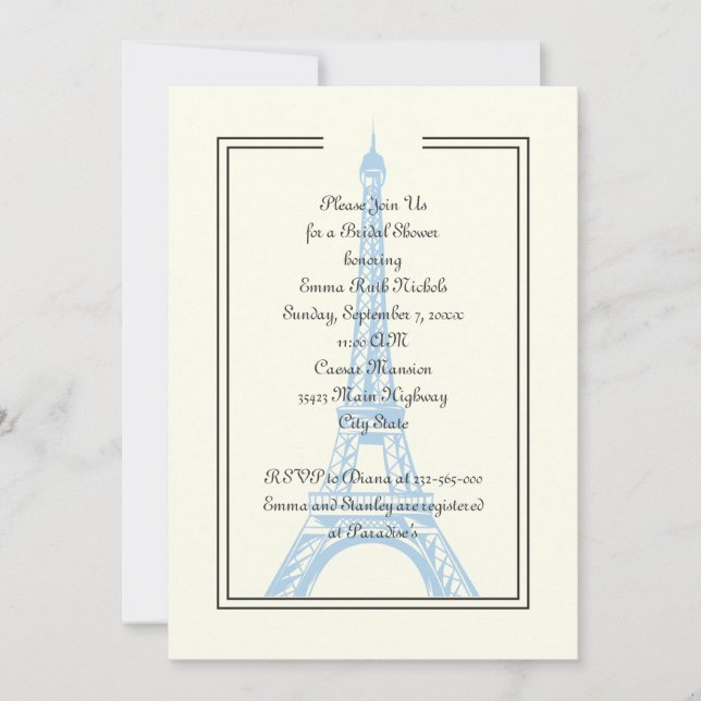 Paris wedding blue Eiffel Tower bridal shower Invitation (Front)