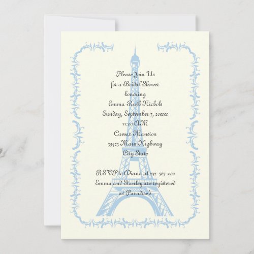 Paris wedding blue Eiffel Tower bridal shower Custom Invitations