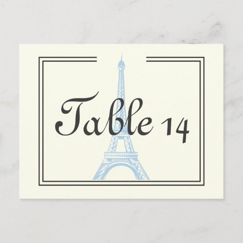 Paris wedding blue Eiffel Tower ivory table number