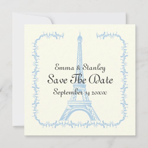 Paris wedding blue Eiffel Tower Save the Date card