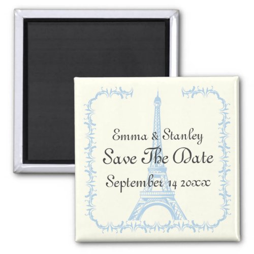 Paris wedding blue Eiffel Tower Save the Date Magnet