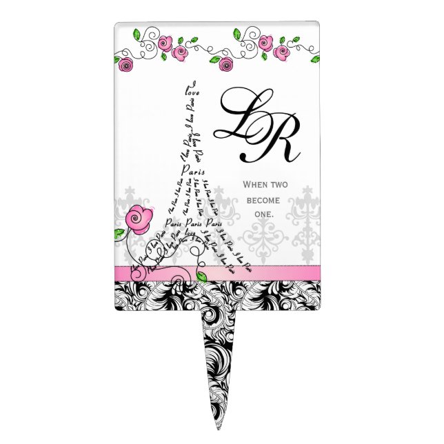 Paris Wedding Cake Topper Pink Roses (Front)