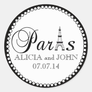 Paris Wedding Favour Cake Box Stickers Name Date