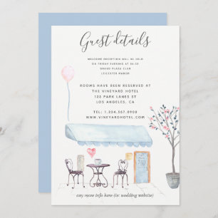 Paris Wedding Guest Details watercolor floral Invitation