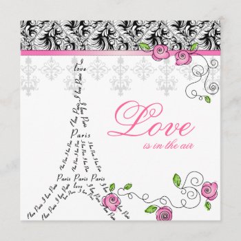Paris Wedding Invitation Pink Roses Black White by WeddingShop88 at Zazzle