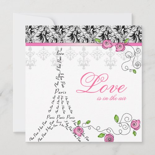 Paris Wedding Invitation Pink Roses Black White