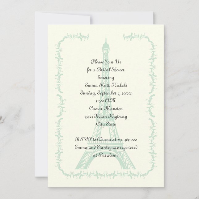 Paris wedding mint Eiffel Tower bridal shower Invitation (Front)