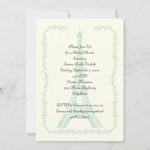 Paris wedding mint Eiffel Tower bridal shower Invitation
