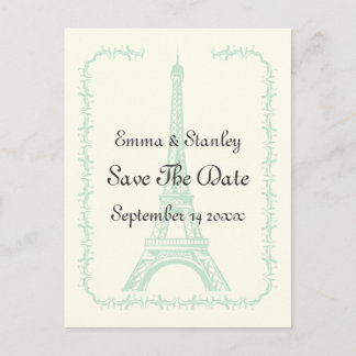 Paris wedding mint Eiffel Tower Save the Date Announcement Postcard