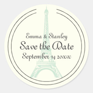 Paris wedding mint Eiffel Tower Save the Date Classic Round Sticker