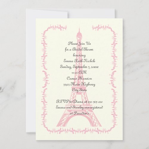 Paris wedding pink Eiffel Tower bridal shower Invite