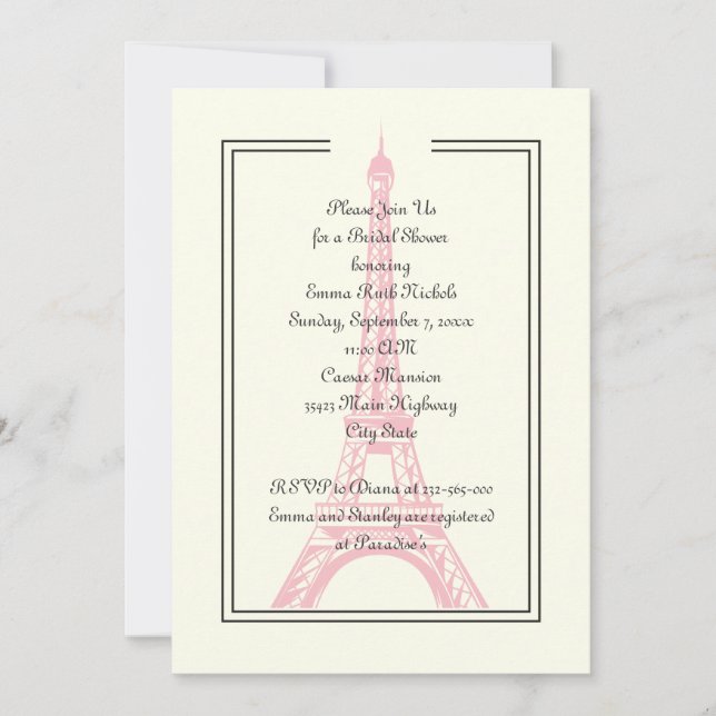 Paris wedding pink Eiffel Tower bridal shower Invitation (Front)