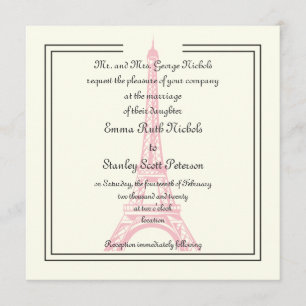 Paris wedding pink Eiffel Tower classic ivory Invitation