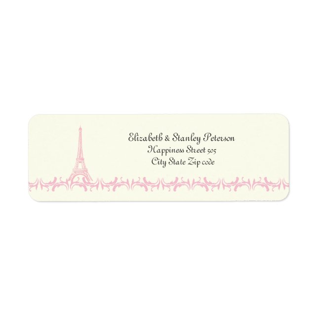 Paris wedding pink Eiffel Tower ivory label (Front)