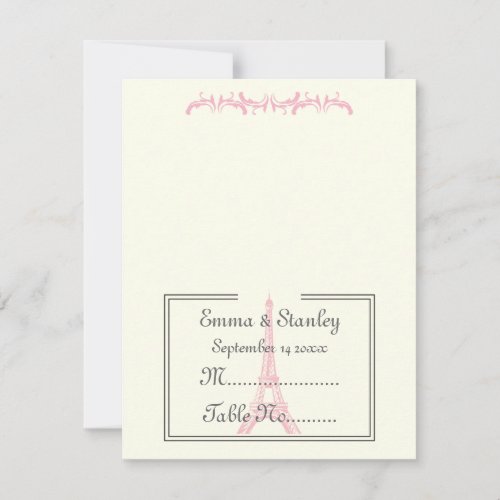 Paris wedding pink Eiffel Tower ivory table card