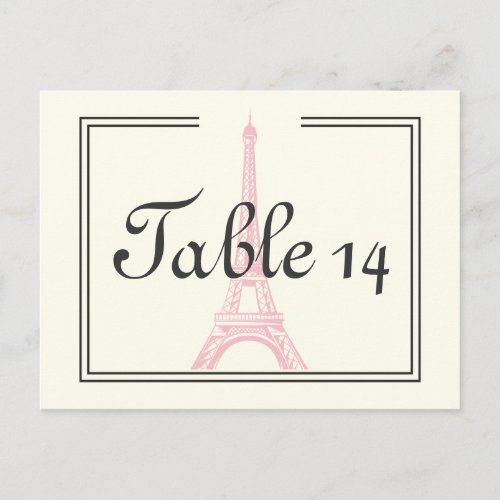 Paris wedding pink Eiffel Tower ivory table number