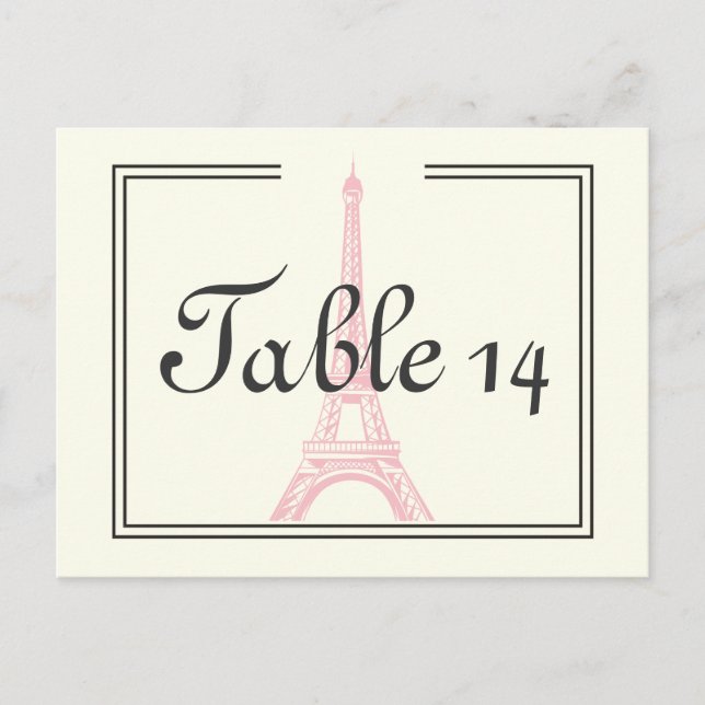 Paris wedding pink Eiffel Tower ivory table number (Front)