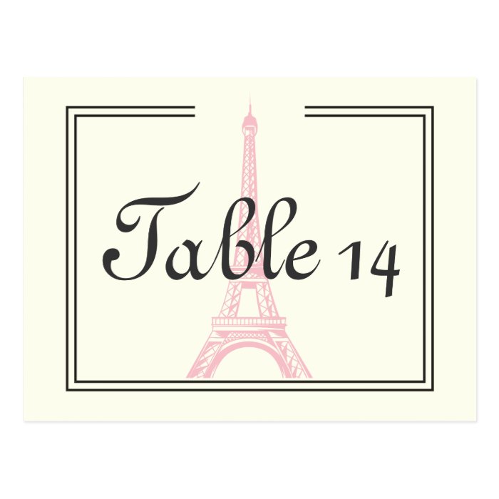 Paris wedding pink Eiffel Tower ivory table number Post Card