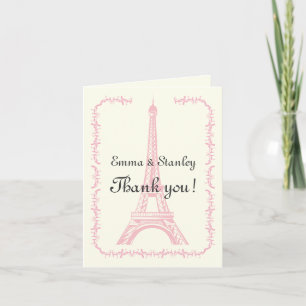 Paris wedding pink Eiffel Tower ivory Thank You