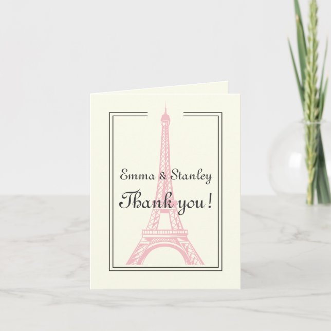 Paris wedding pink Eiffel Tower ivory Thank You (Front)