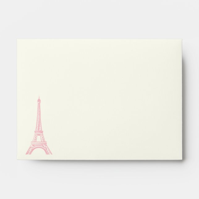 Paris wedding pink Eiffel Tower on ivory envelope (Front)